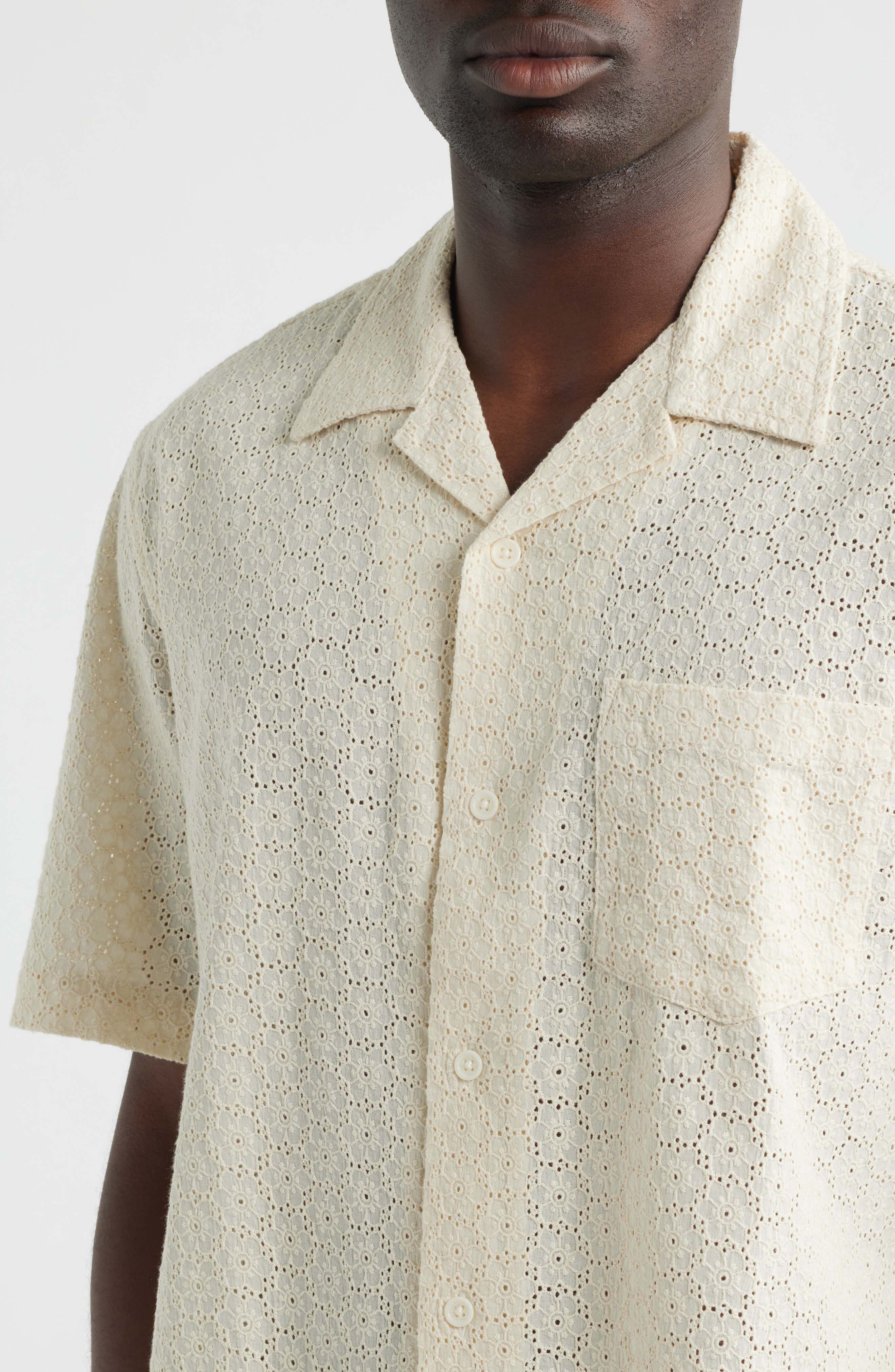 Floral Eyelet Regular Fit Button-Up Shirt - image 2