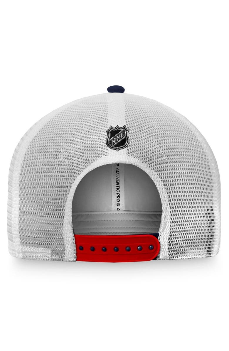 FANATICS Men's Fanatics Branded Navy Columbus Blue Jackets Authentic Pro Rink Trucker Snapback Hat, Alternate, color, 