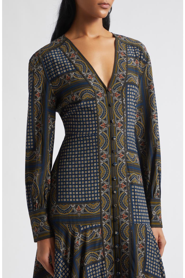 Skye Tile Print Long Sleeve Handkerchief Hem Silk Blend Shirtdress, Alternate, color, HERITAGE NAVY MULTI