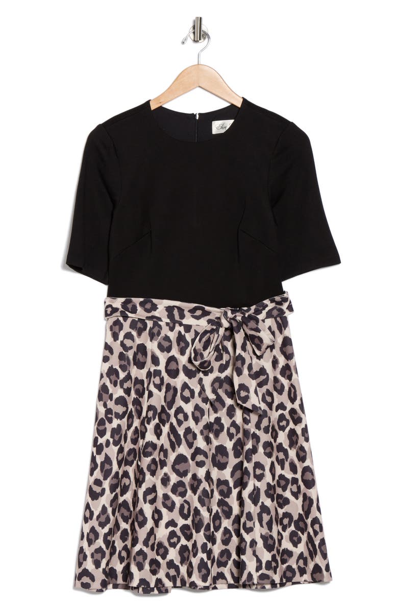 Eliza J Short Sleeve Fit & Flare Dress, Alternate, color, Leopard