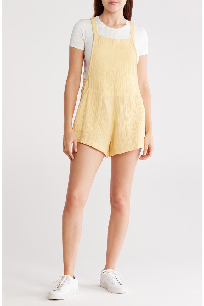 Beach Crush Cotton Gauze Cover-Up Romper, Main, color, PALE YELLOW