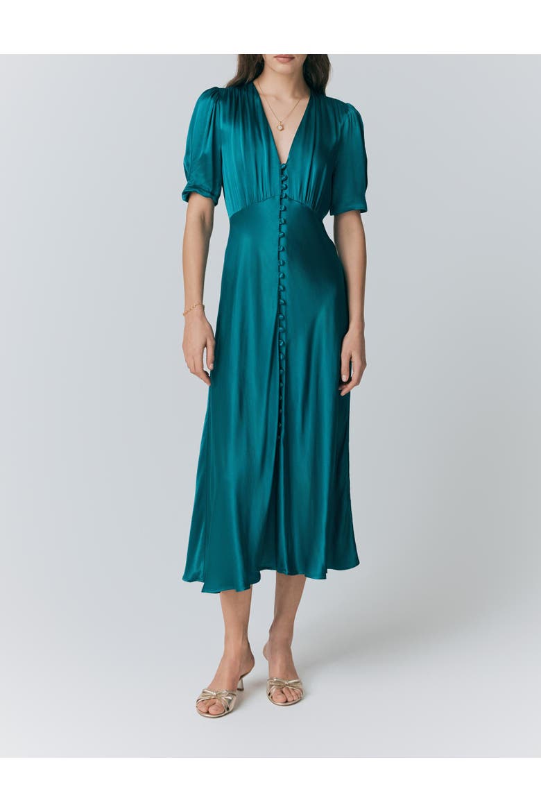 Madison Satin Midi Dress, Alternate, color, Emerald Sea