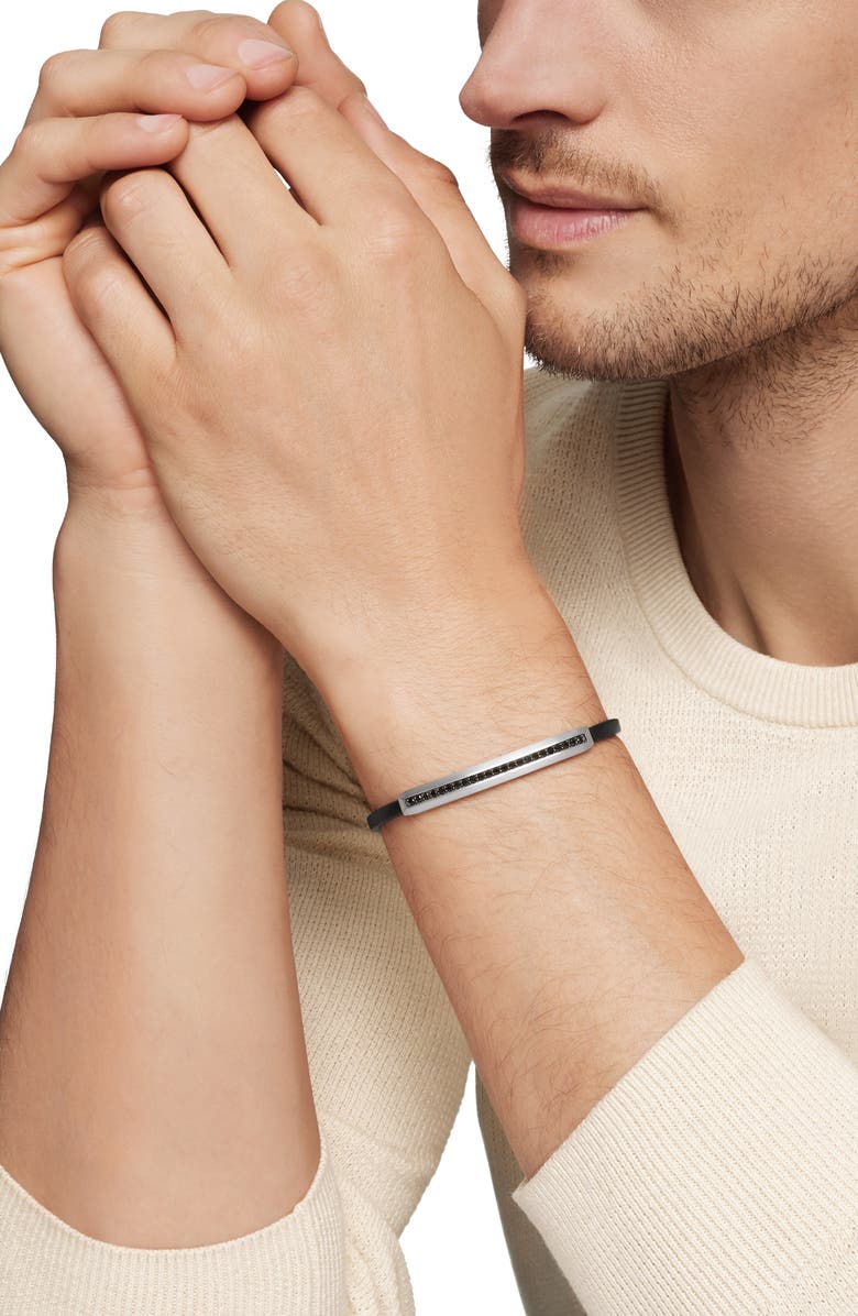 David Yurman Pavé Leather ID Bracelet, Alternate, color, Black Diamond