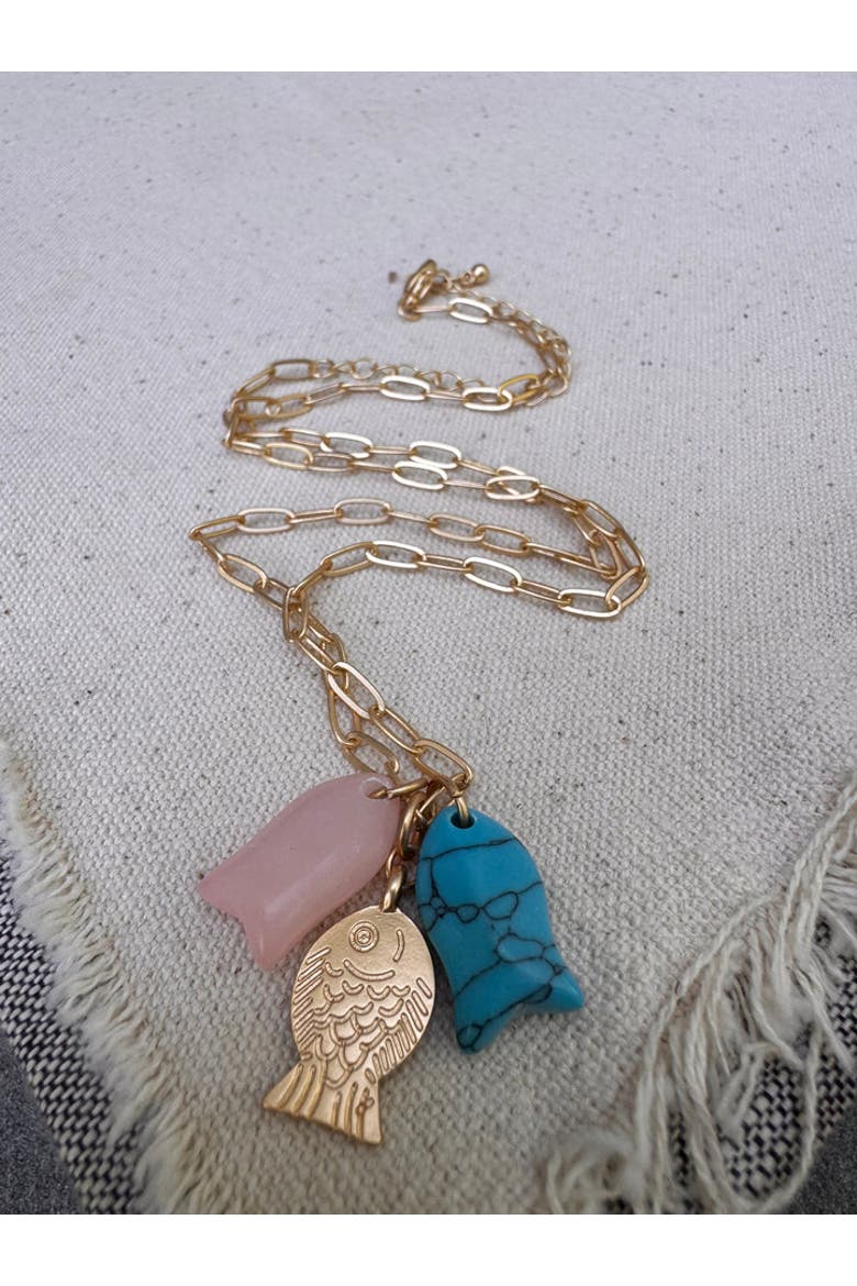Three Lucky Fish Necklace, Alternate, color, Gold