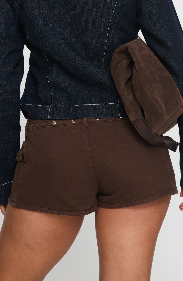 Princess Polly Reno Grommet Cotton Denim Shorts, Alternate, color, Brown Wash