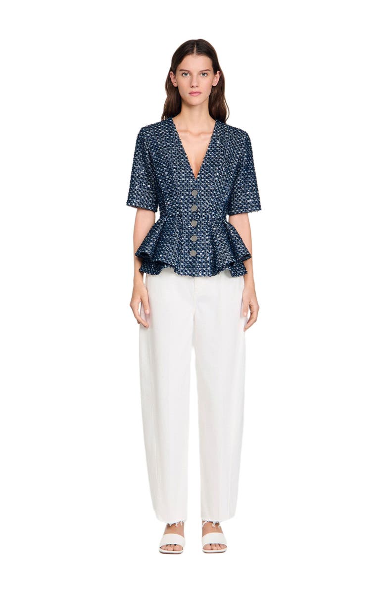 SANDRO Sequinned jacket, Alternate, color, Navy Blue