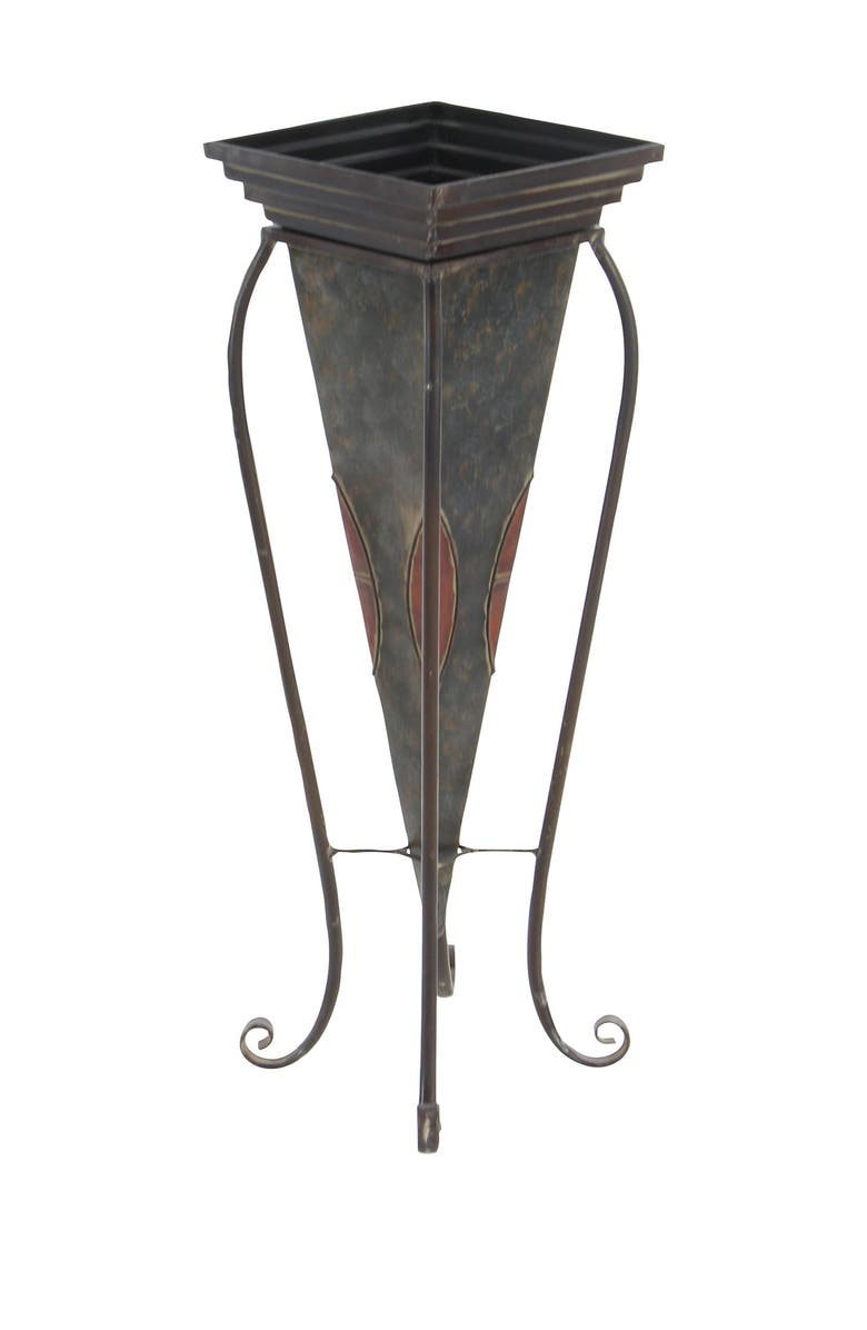 WILLOW ROW Brown Metal Indoor & Outdoor Planter with Scroll Stand - Set of 2, Alternate, color,