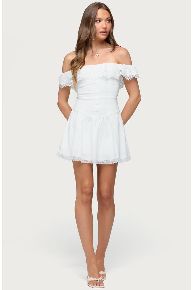Darah Lacy Off the Shoulder Minidress, Alternate, color, WHITE