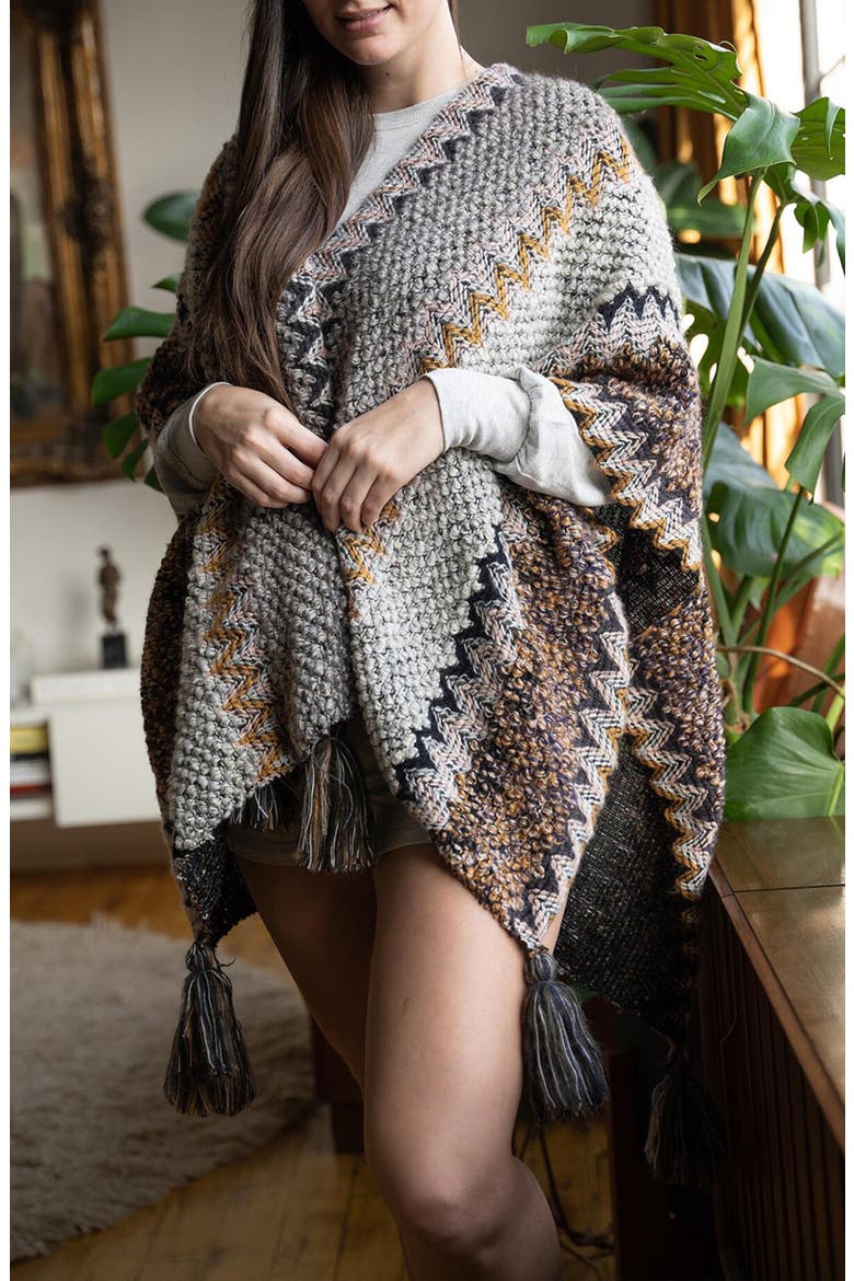 Multi Chevron Knit Fringe Duster, Main, color, GREY