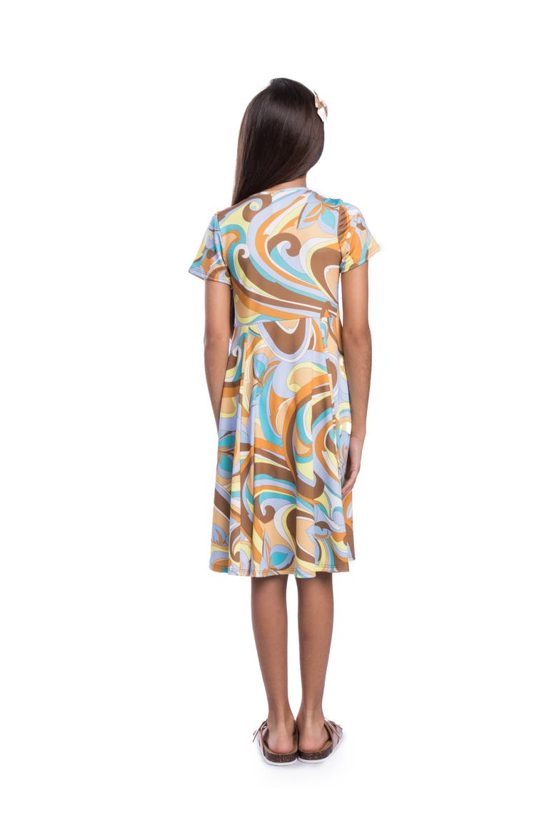 Yellow Print Knee Length Short Sleeve Flowy Dress, Alternate, color, Blue Multi