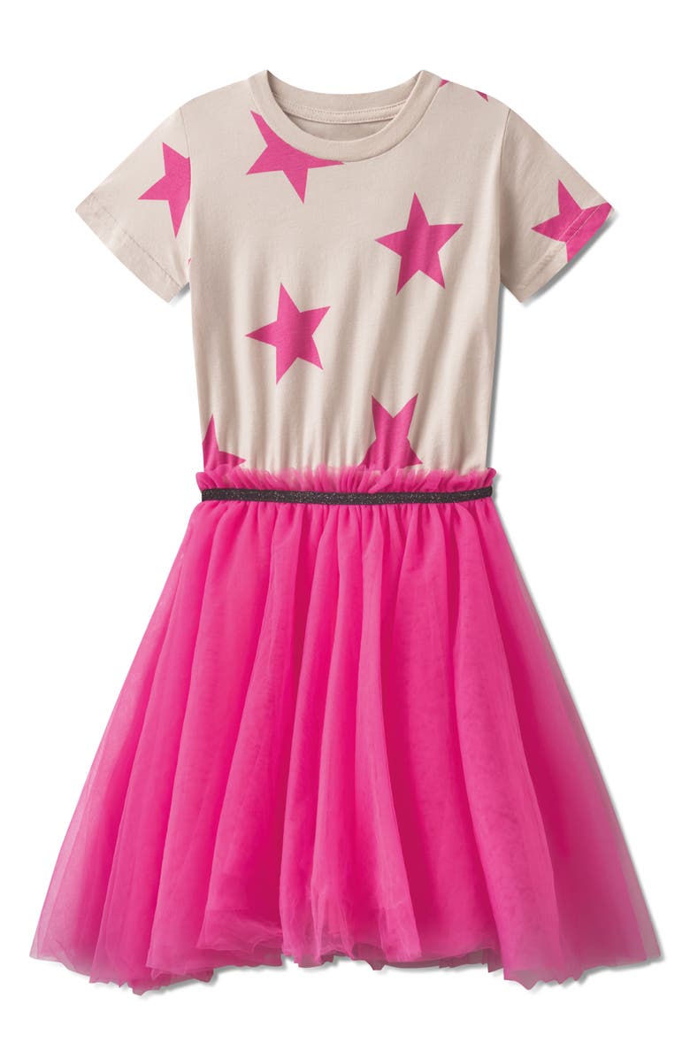 Nununu Kids' Star Fit & Flare Cotton Dress, Main, color, Hot Pink