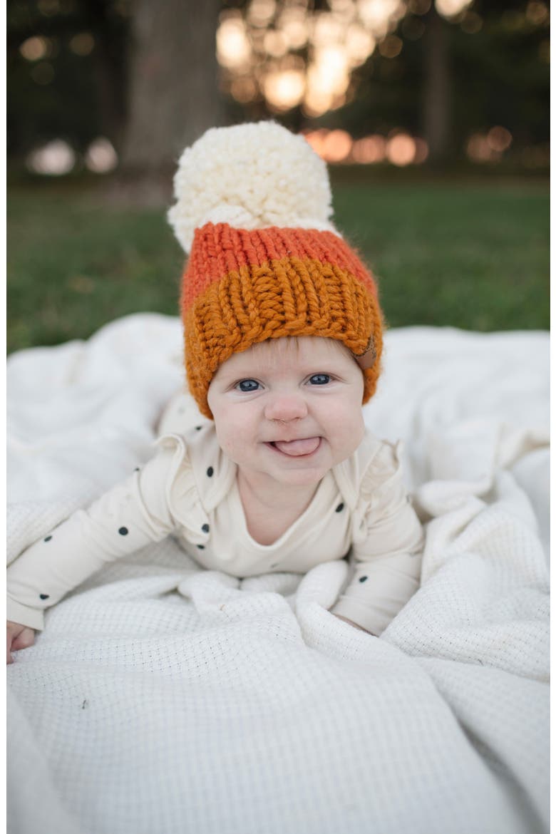 Halloween Candy Corn Pompom Hat, Alternate, color, CANDY CORN