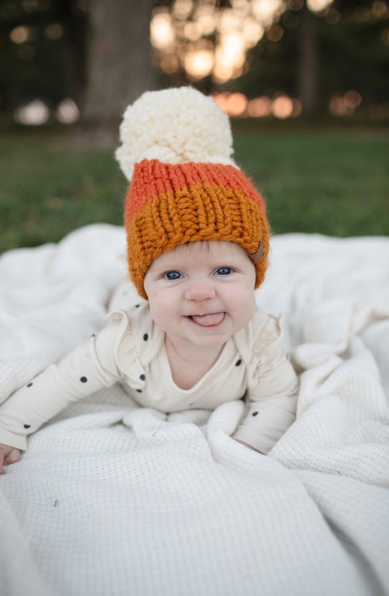 PINE + POPPY Halloween Candy Corn Pompom Hat, Alternate, color,