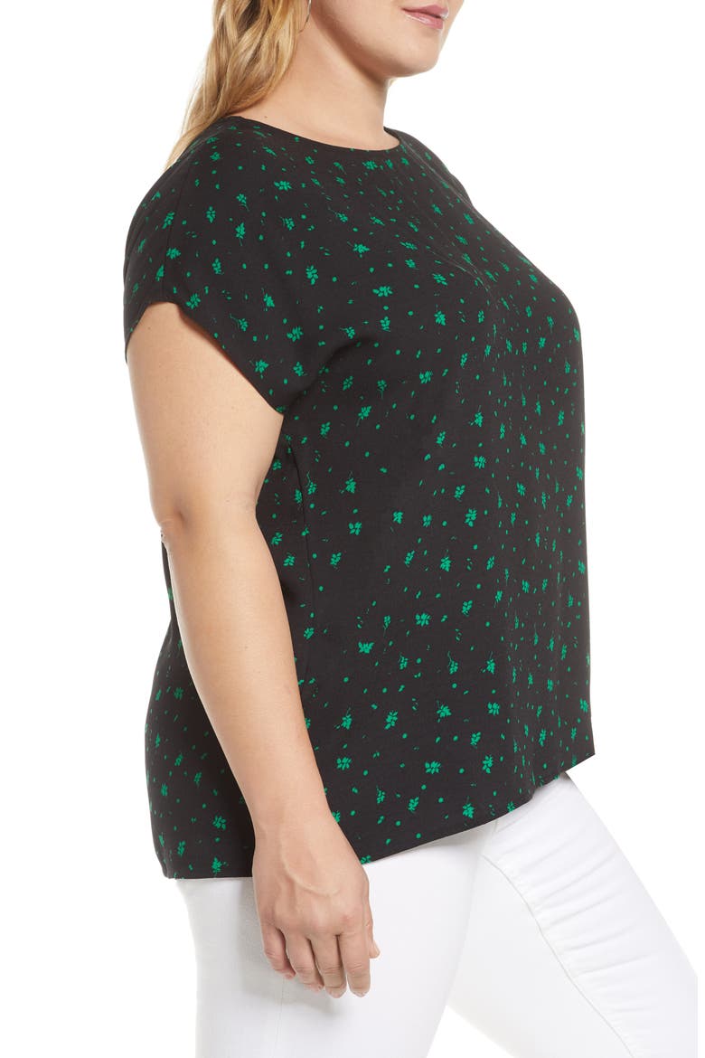 Cap Sleeve Blouse, Alternate, color, BLACK- GREEN LEAVES PRINT