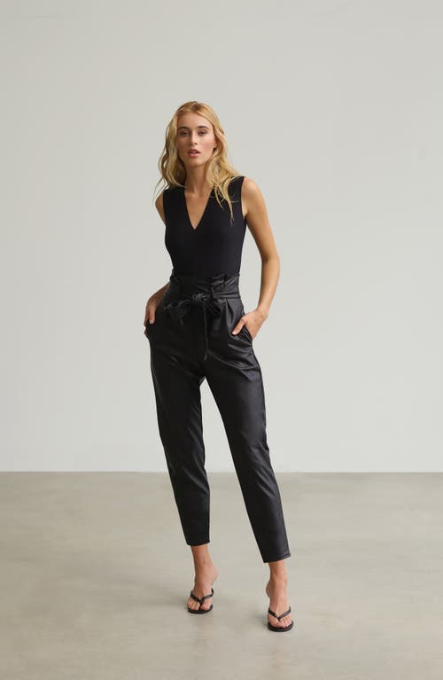 Commando Womens Black Paperbag-waist Tapered High-rise Faux-leather Trousers M