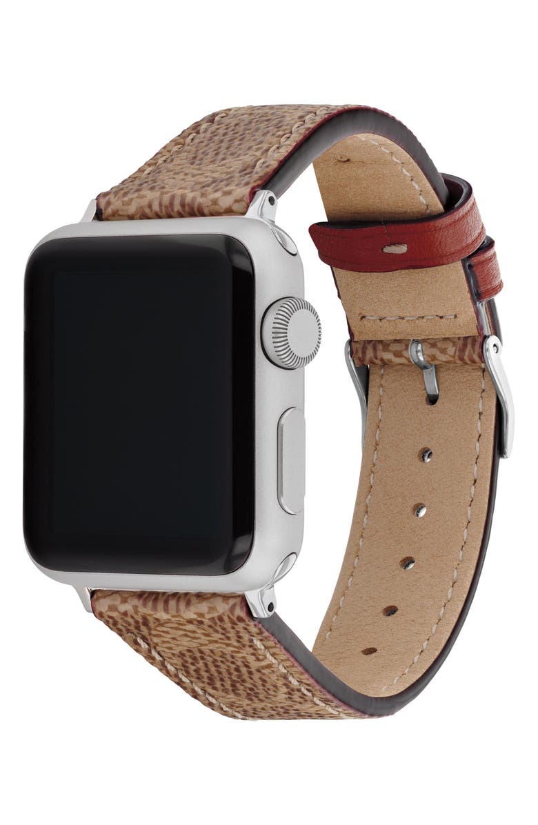 COACH Coated Canvas Apple Watch<sup>®</sup> Watchband, Alternate, color, Brown