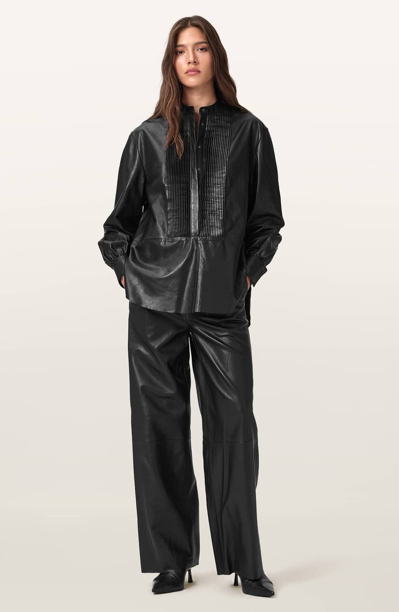 AllSaints Ash Lea Leather Pants, Alternate, color, Black