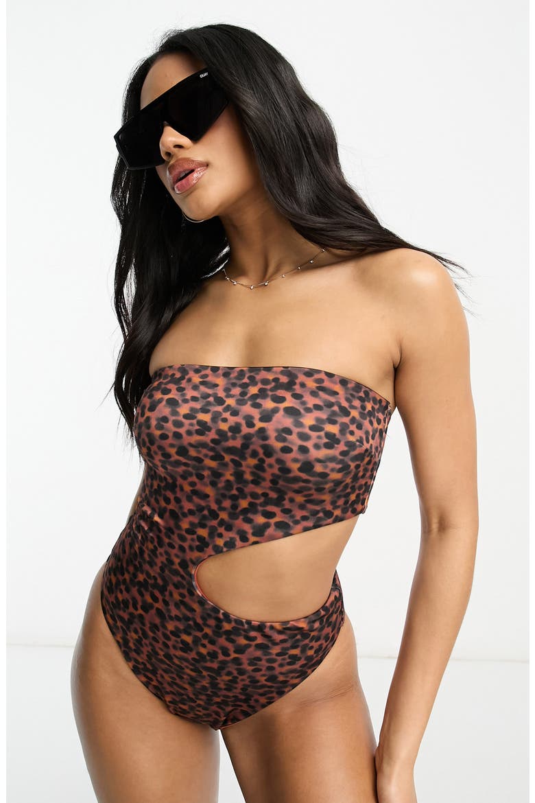 Strapless Cutout One-Piece Swimsuit, Alternate, color, BLACK MULTI
