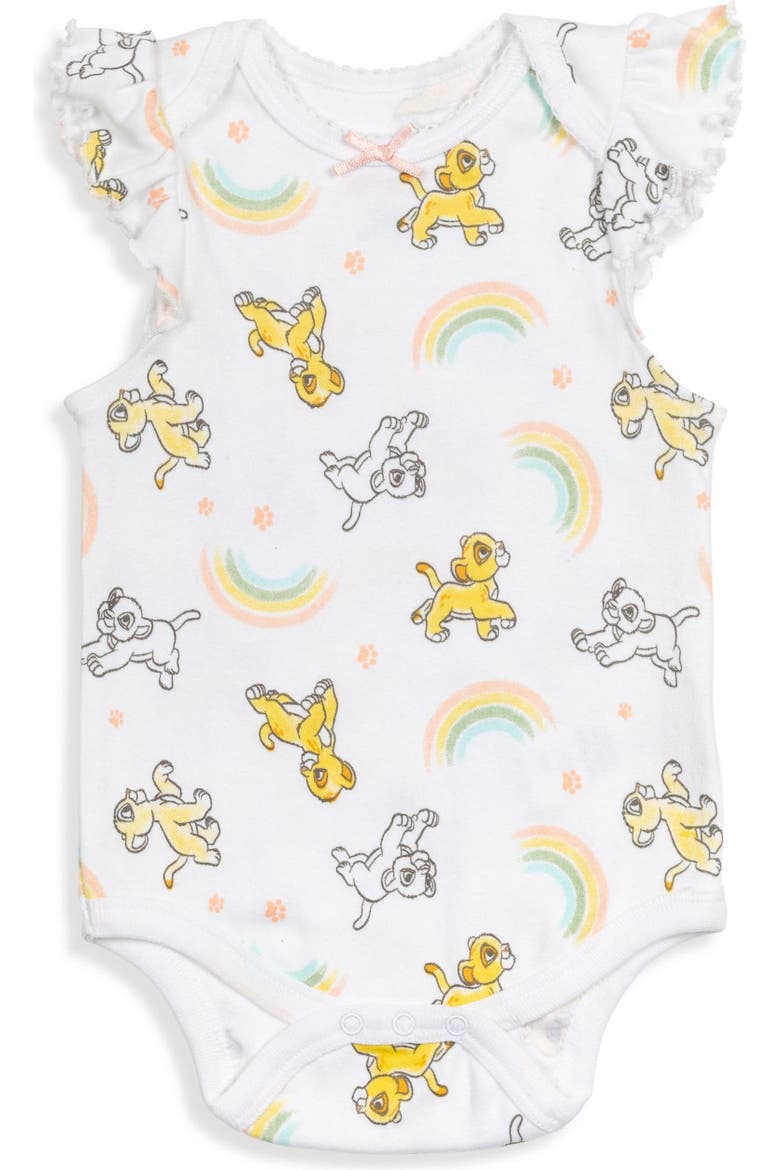 Lion King Girls' 5-Pack Short Sleeve Bodysuits, Alternate, color, Green Pink Grey White