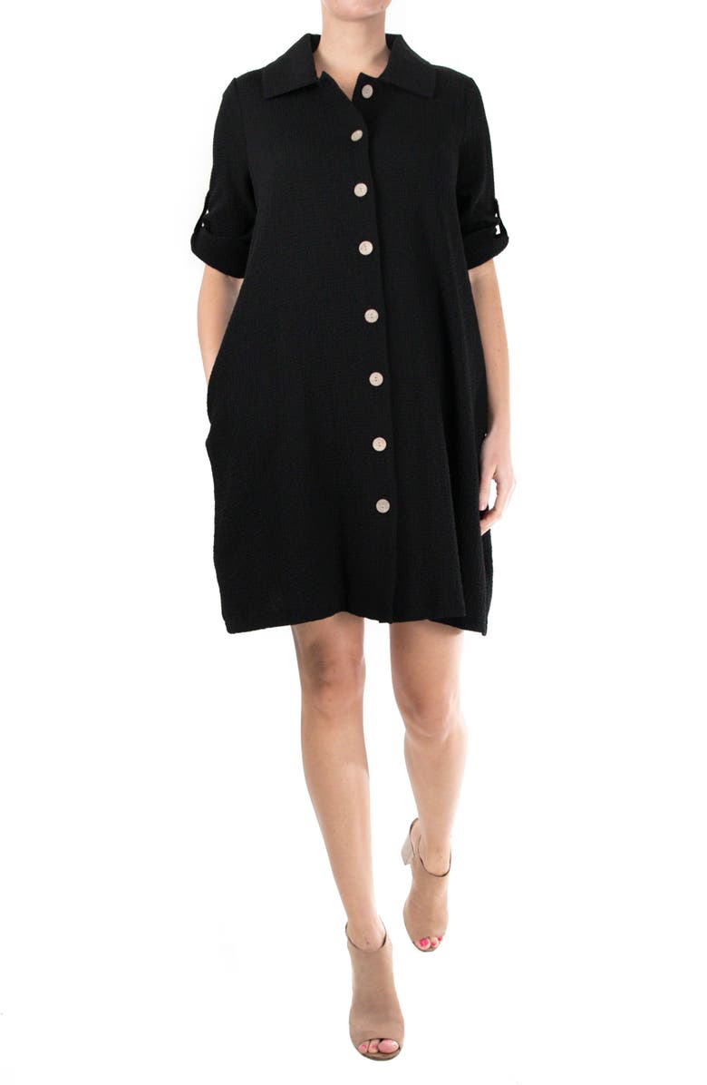 Nina Leonard Elbow Sleeve Textured Shirtdress, Main, color, 