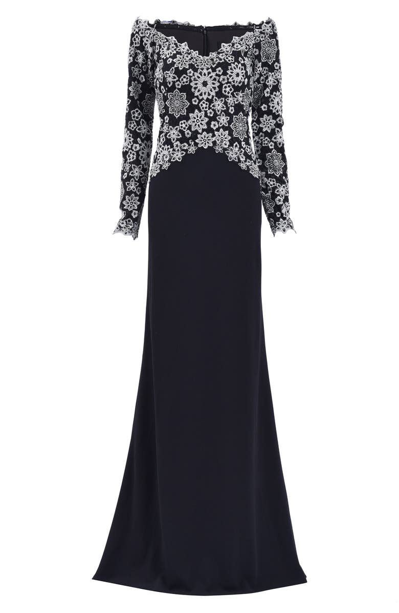 Tadashi Shoji Embroidered Off the Shoulder Long Sleeve Gown, Alternate, color, 