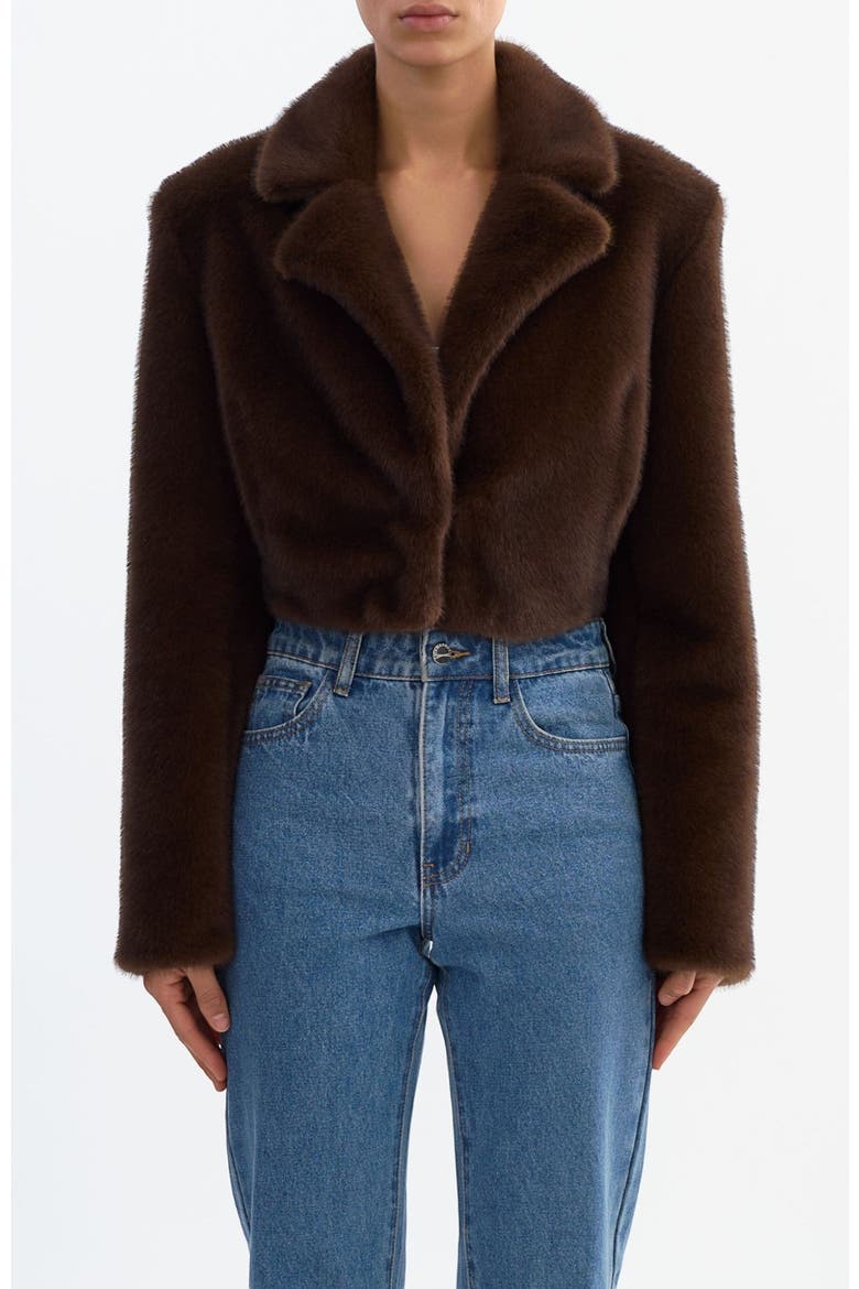 CARLIE | Faux Fur Cropped Blazer, Alternate, color, Walnut