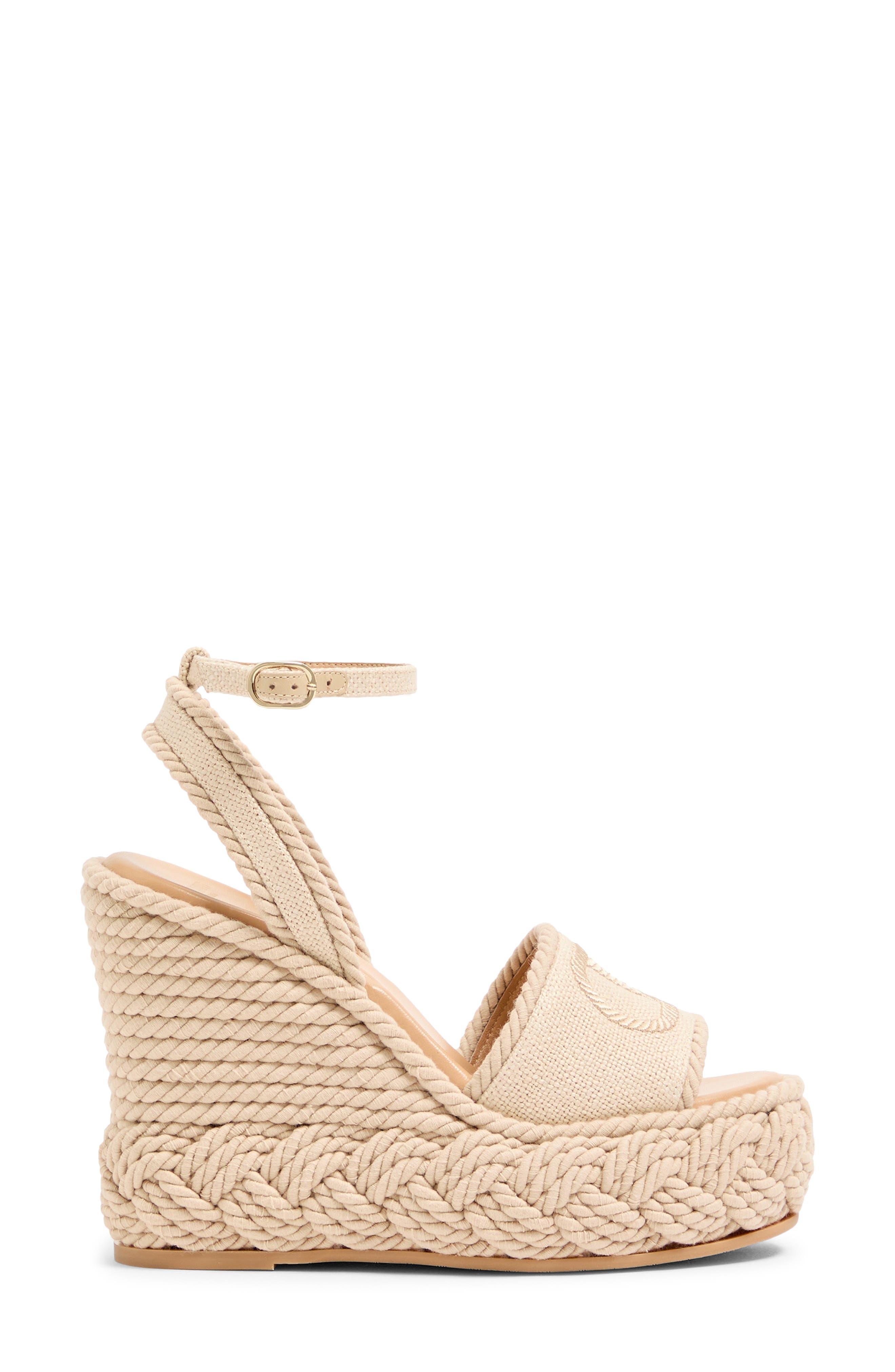 Valentino Garavani VLOGO Torchon Flat Espadrille Wedge Sandal, Alternate, color, Beige