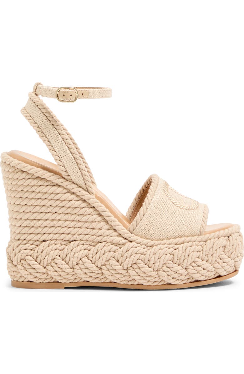 Valentino Garavani VLOGO Torchon Flat Espadrille Wedge Sandal, Alternate, color, Beige