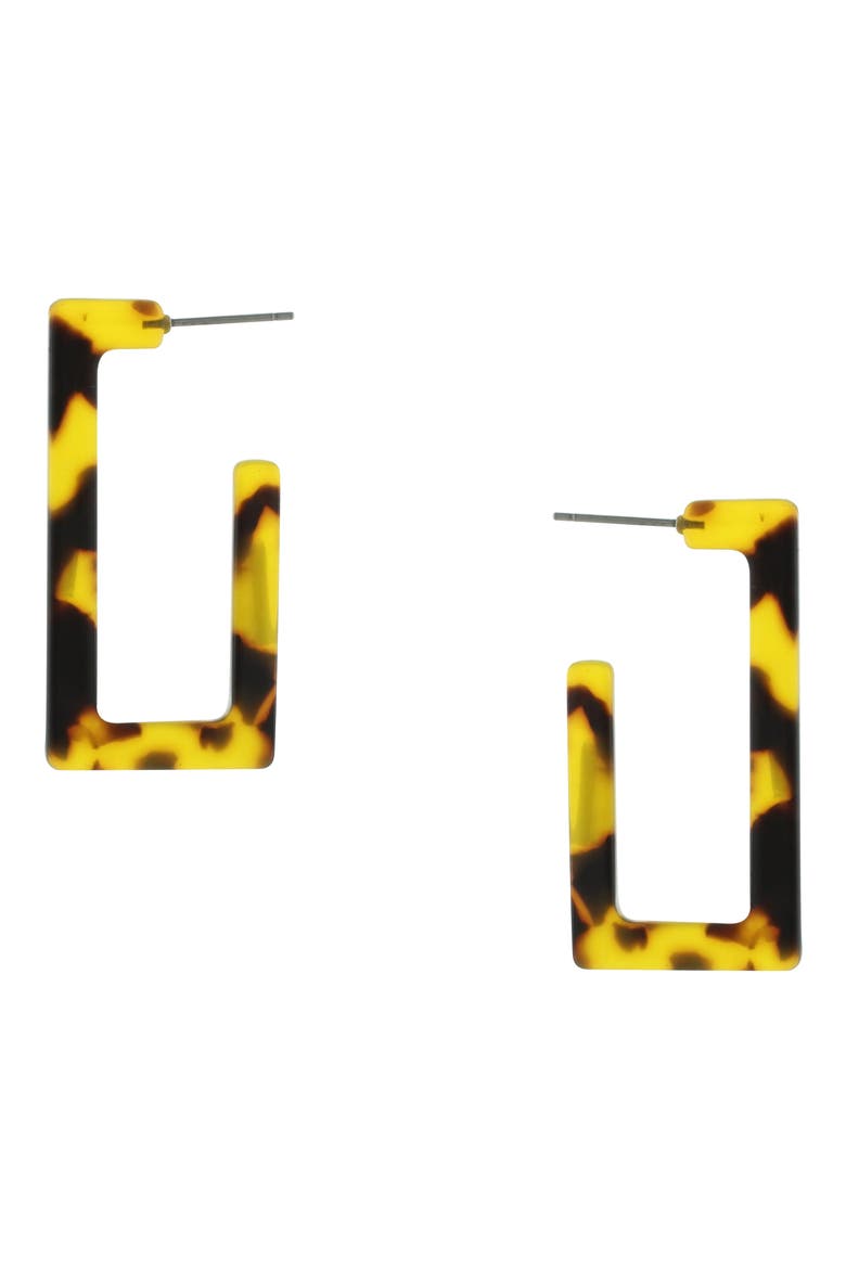 Maya Resin Rectangular Hoop Earrings, Main, color, GOLD-BROWN