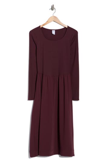 Melrose And Market Long Sleeve Fit & Flare Midi Dress In Burgundy