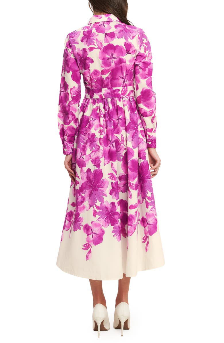 FLYING TOMATO Floral Long Sleeve Midi Shirtdress, Alternate, color, Ivory Fuchsia Floral