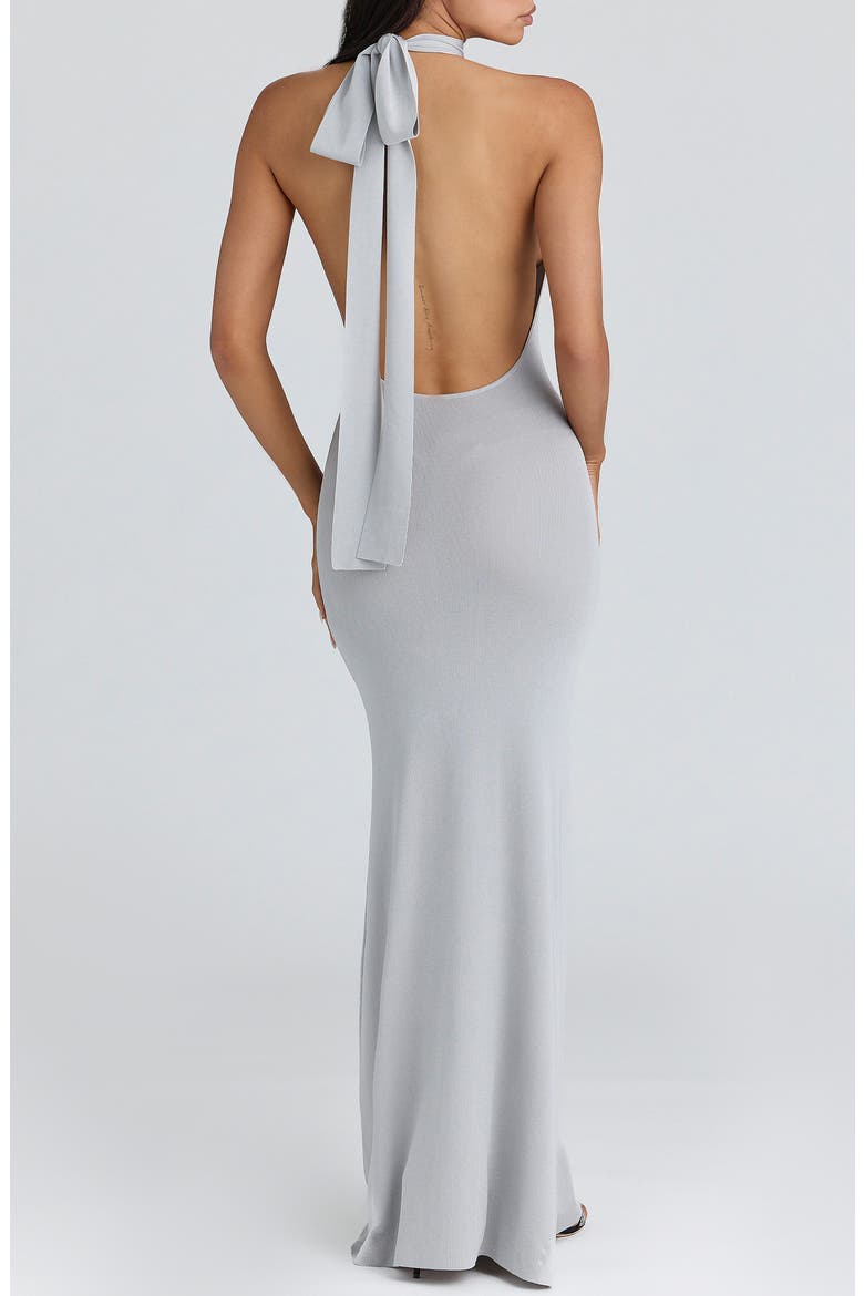 Nova Halter Open Back Mermaid Gown, Alternate, color, SILVER GREY
