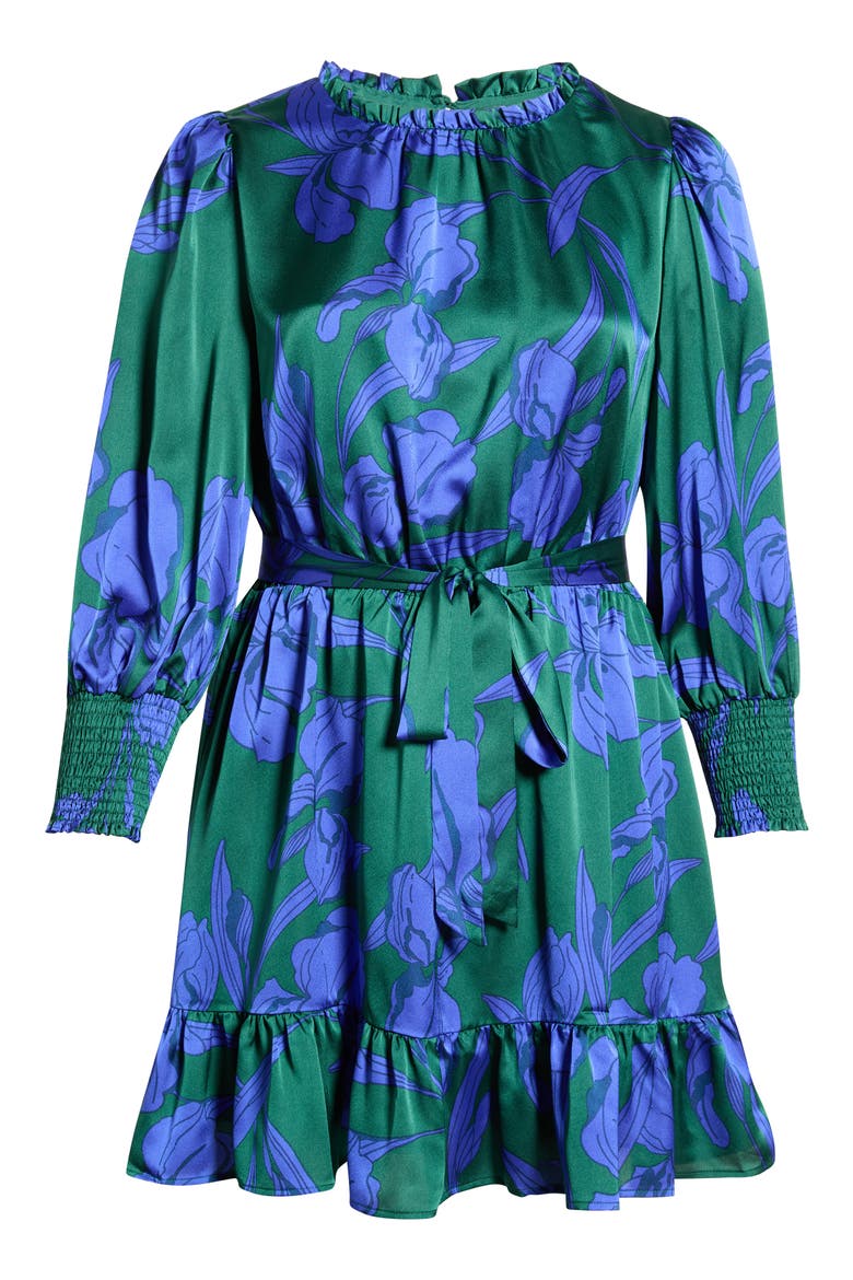 Busbee Floral Sevilla Satin Long Sleeve Dress, Alternate, color, EMERALD-MULTI