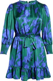 SUGARLIPS Busbee Floral Sevilla Satin Long Sleeve Dress