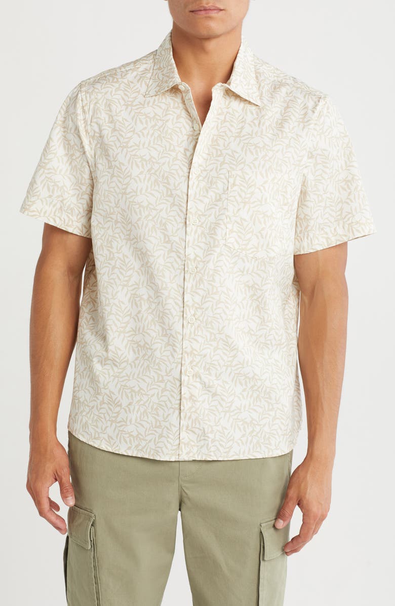 NORDSTROM RACK Short Sleeve Cotton Poplin Button-Up Shirt, Main, color, Ivory Egret Trailing Vines