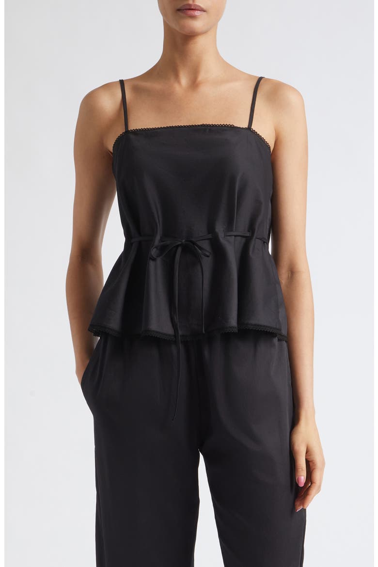 Yoko Lace Trim Tie Waist Tank Top, Main, color, BLACK