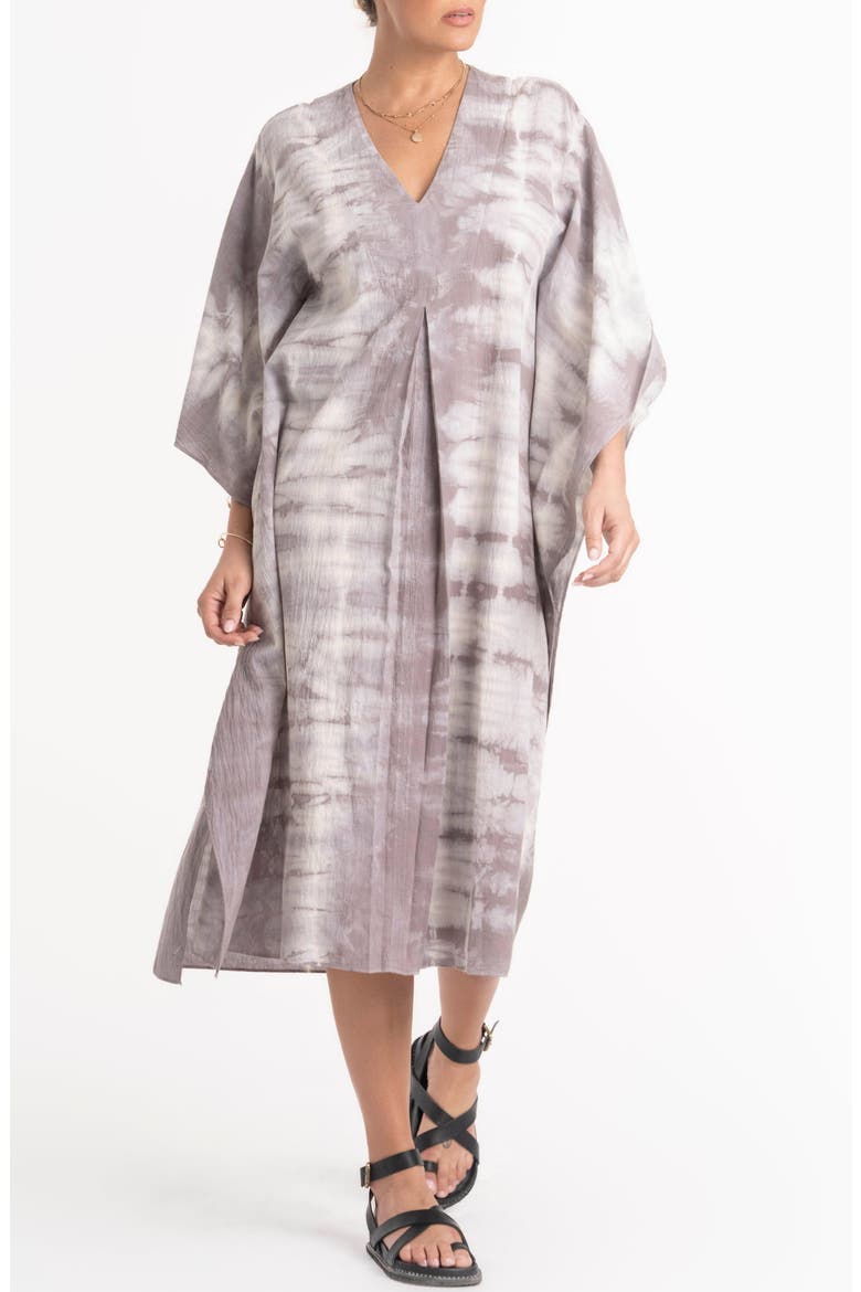 Tie Dye Cotton Caftan, Alternate, color, Grey Ivory Tie Dye