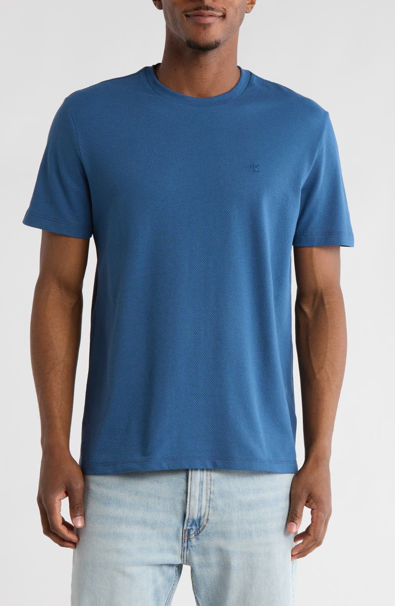 Calvin Klein Popcorn Pique Cotton Blend T-Shirt, Main, color, Ensign Blue