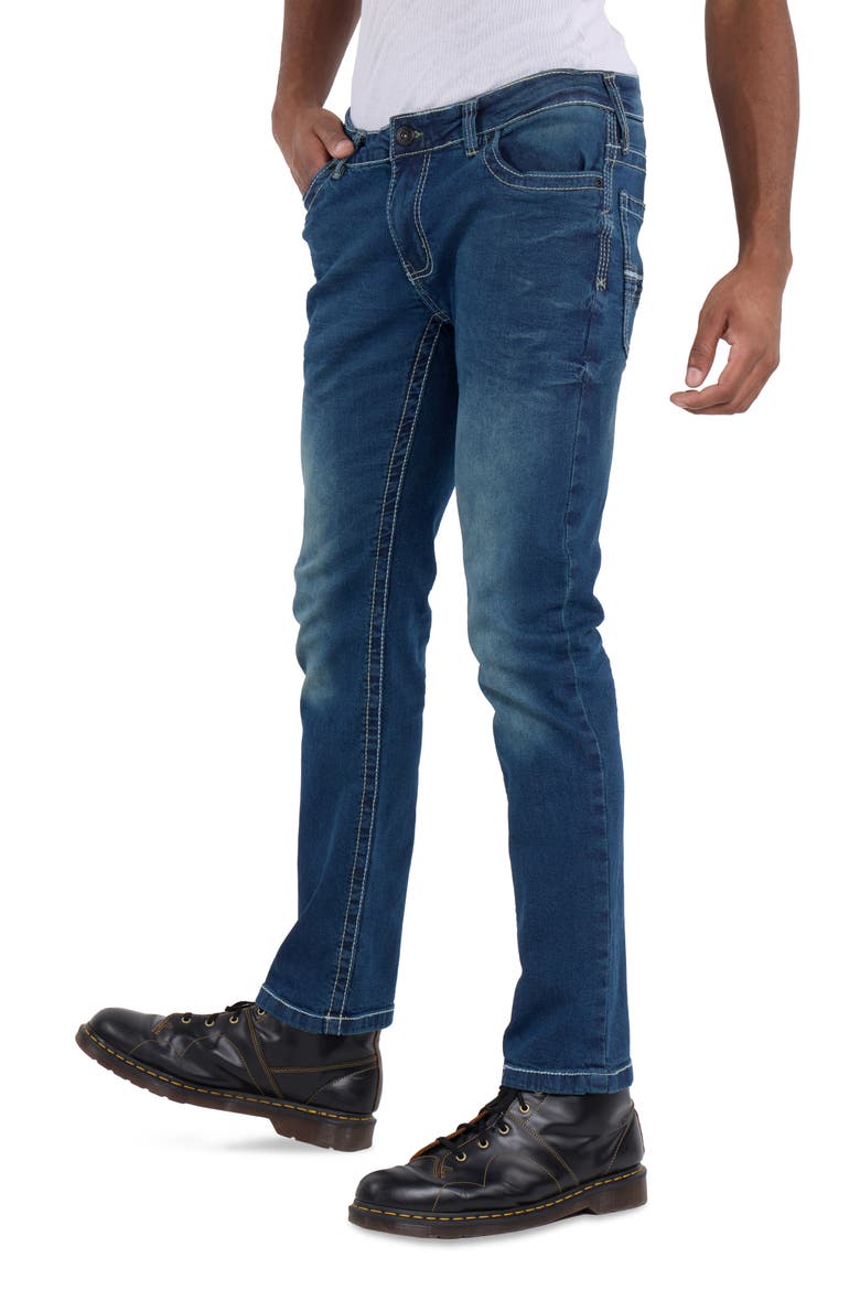Saddle Stitch Stretch Straight Leg Jeans, Alternate, color, DARK BLUE