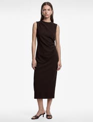 Koton Draped Crew Neck Sleeveless Midi Dress
