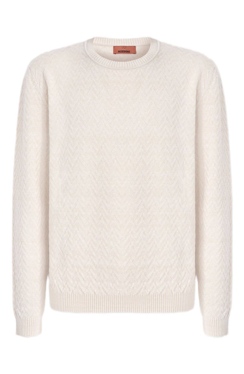 Missoni Crew-neck Wool And Cotton Pullover With Tone-on-tone Zigzag Pattern, Alternate, color, Beige