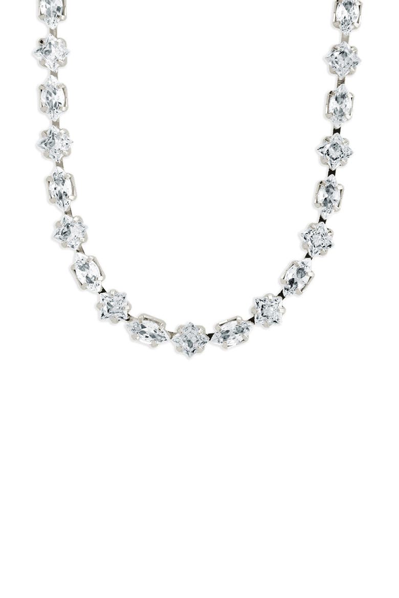 Geo Cubic Zirconia Tennis Necklace, Main, color, SILVER