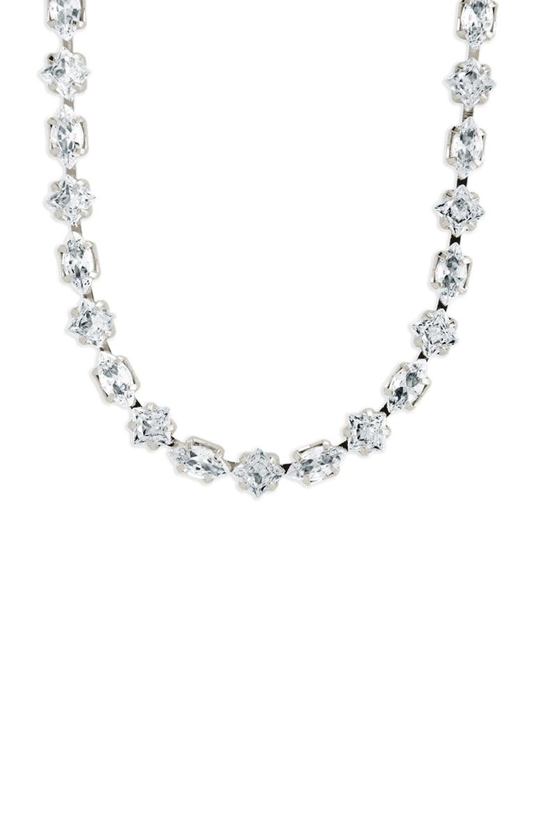 Sterling Forever Geo Cubic Zirconia Tennis Necklace, Main, color, Silver