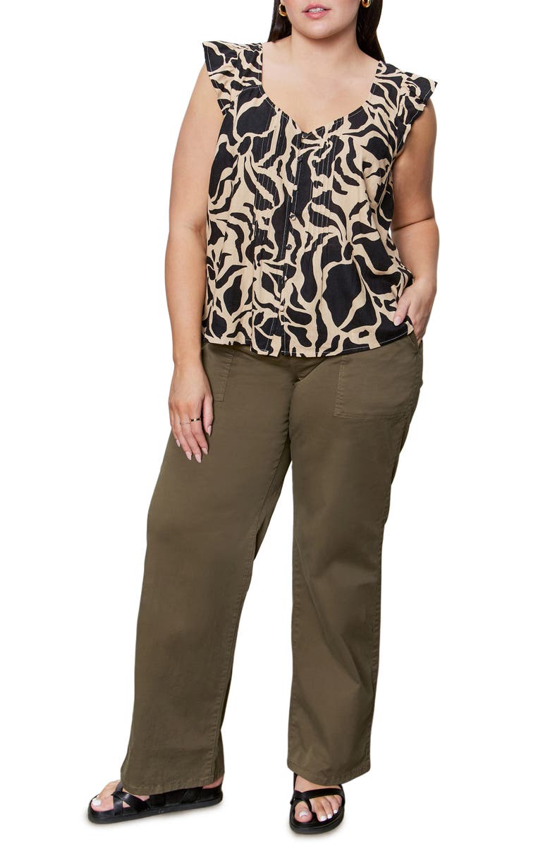 Sanctuary The Time Off Flutter Sleeve Button-Up Top, Alternate, color, Mirage