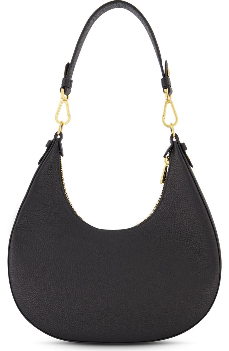 Mac Duggal Gold Plated Hardware Grain Leather Hobo Bag, Alternate, color, Black