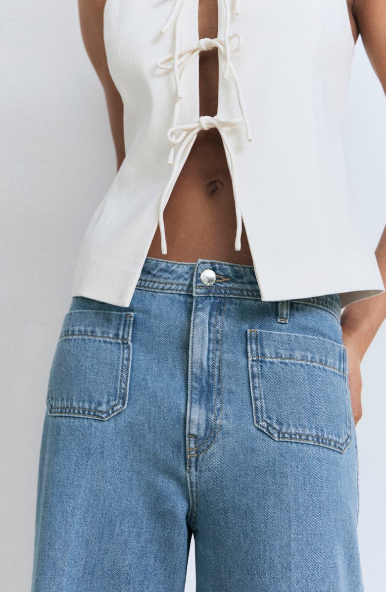 MANGO Patch Pocket High Waist Wide Leg Jeans, Alternate, color, Medium Blue