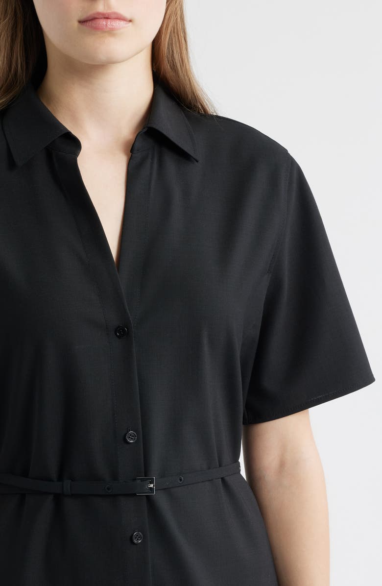 BOSS Dulera Belted Virgin Wool Shirtdress, Alternate, color, Black