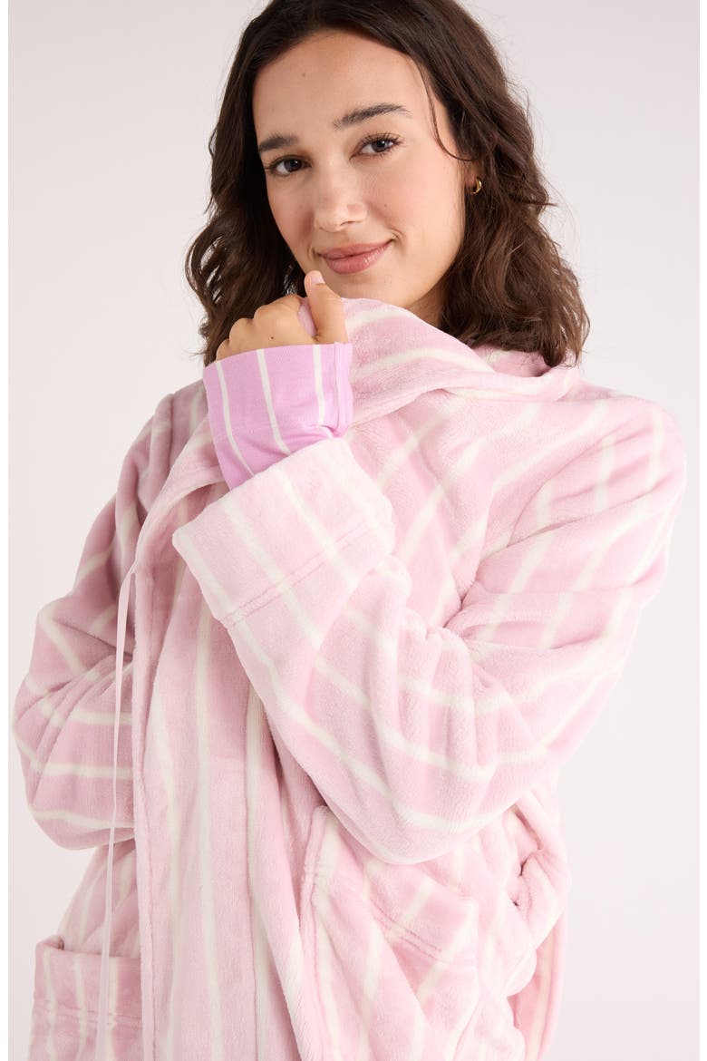 Stripe Plush Midi Robe, Alternate, color, PINK CAKE SWAYED STRIPE