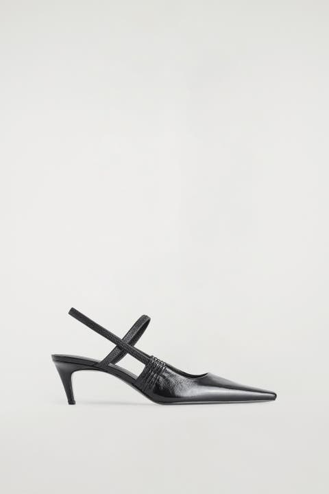 Pointed Leather Slingback Kitten Heels