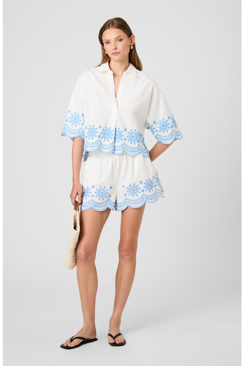 Alissa Embroidered Cotton Shorts, Alternate, color, WHITE/ POOLSIDE BLUE